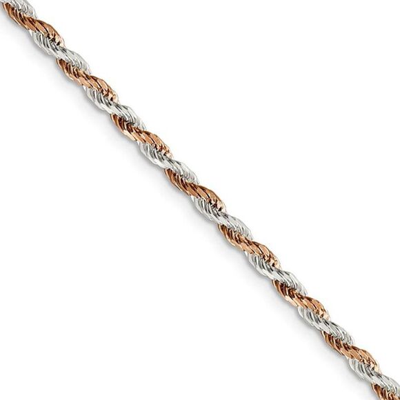 2.5mm Sterling Silver & 10k Rose Plated Rope Chain Necklace, 18 In - Picture 1 of 8